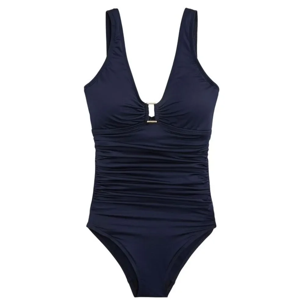 Ralph Lauren Womens Shirred Ring-Front One-Piece Swimsuit 14 Dark Navy NWT $145 - Picture 4 of 4